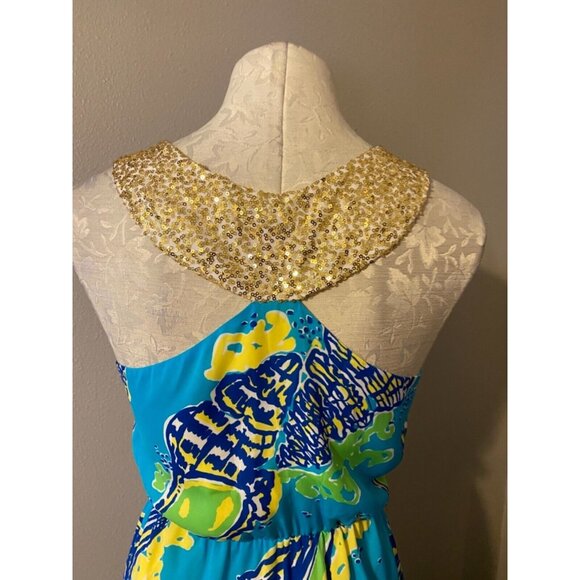 Lilly Pulitzer Dress Blue Yellow Gold Green S Small Summer Resort Cruise - Picture 3 of 8